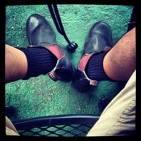 Chris Abraham's Peter Pan Blundstone 500 boots with shorts and black socks
