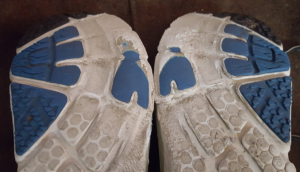 Worn midsole material divot in Hoka One One Bondi 4