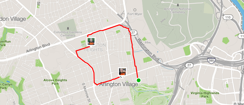 Tonight's running route through Columbia Heights, Arlington Heights, and Penrose South Arlington neighborhoods