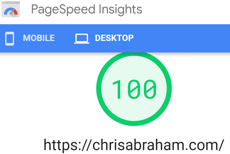 chrisabraham.com received 100% on Google PageSpeed Insights for Desktop