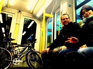 Frank Merfort with my SOMA Delancey bike on the Berlin U-Bahn subway
