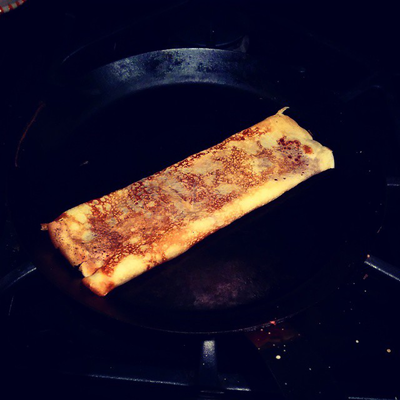 Gruyère cheese crepe on a seasoned carbon blue steel crepe pans