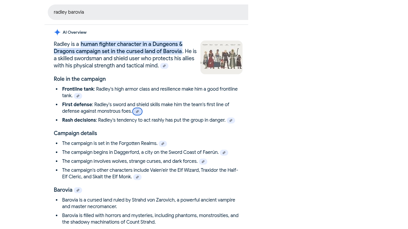 Discovered This 'AI Overview' When I Searched Google for "Radley Barovia"