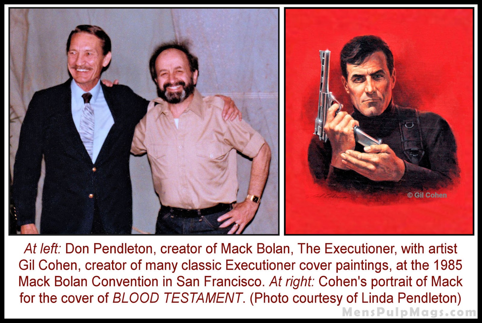 Here's Don Pendleton posing with Gil Cohen next to their baby, Mack Bolan and the .44 Automag pistol