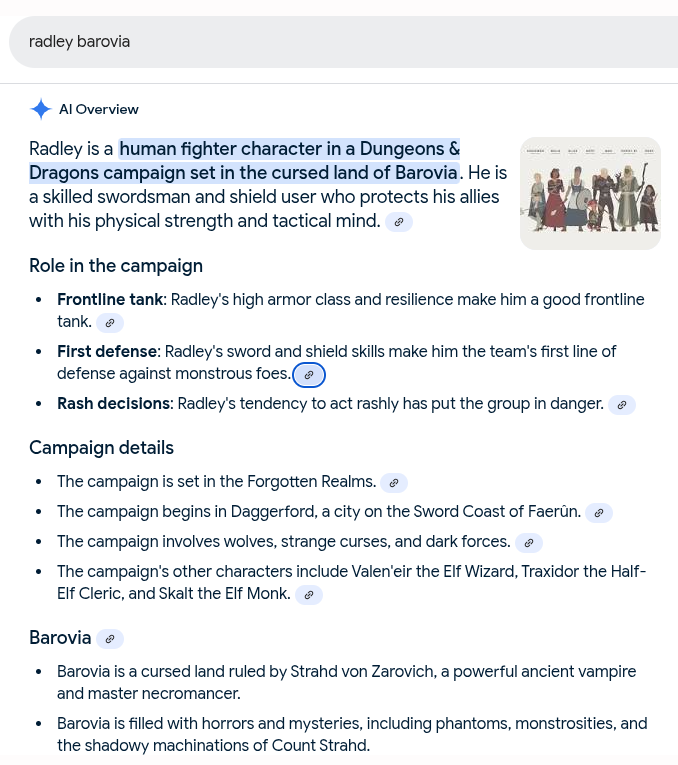 Discovered This 'AI Overview' When I Searched Google for "Radley Barovia"