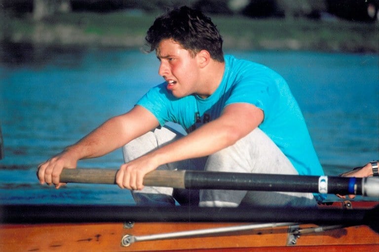 Chris Abraham rowing for the 1988-1989 GWU Novice Crew Team