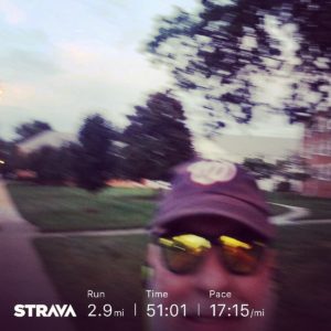 Really smooth and cool and easy. Walked hills and took rights and lefts at as many hills as I could but it was a fun time! Second run it the rest of my life! Am I a runner yet? Activity: Running Distance: 2.91 mi Duration: 00:59:15