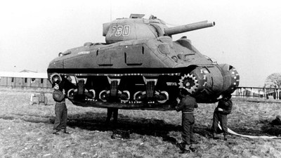 The WWII Ghost Army unit used inflatable military equipment, such as the pictured armored vehicle